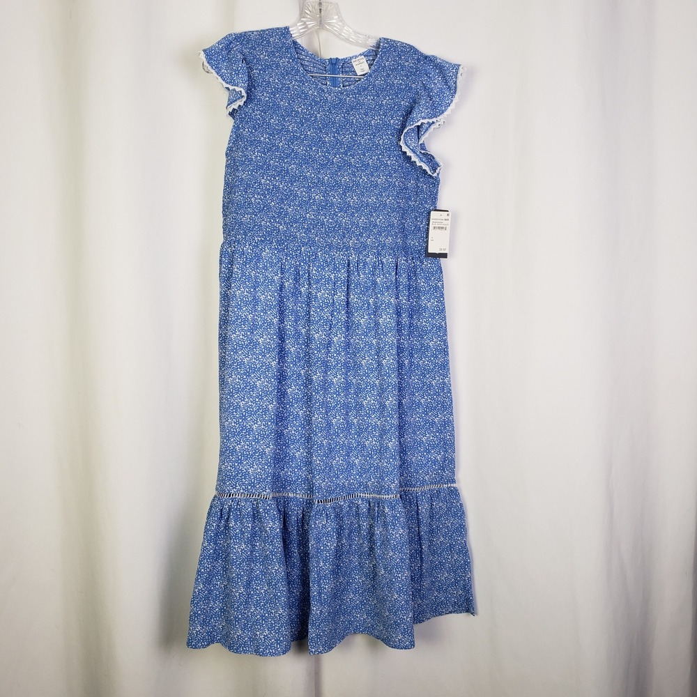 Melrose and Market Blue Paisley Smocked Modest Midi Dress Flutter Sleeve 1X